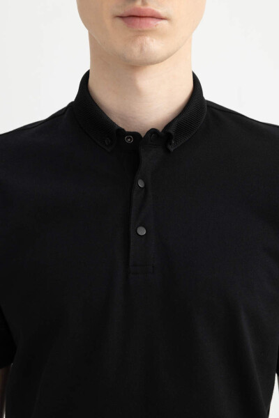 Slim Fit Basic Short Sleeve Polo Shirt Black - 14