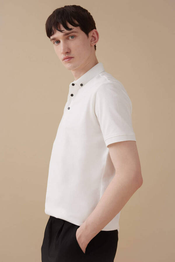 Slim Fit Basic Short Sleeve Polo Shirt Off White - 3