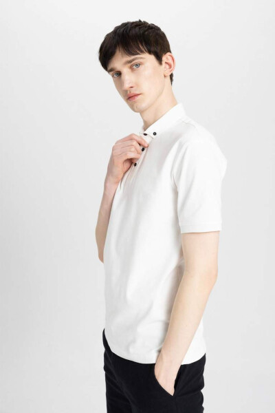 Slim Fit Basic Short Sleeve Polo Shirt Off White - 7