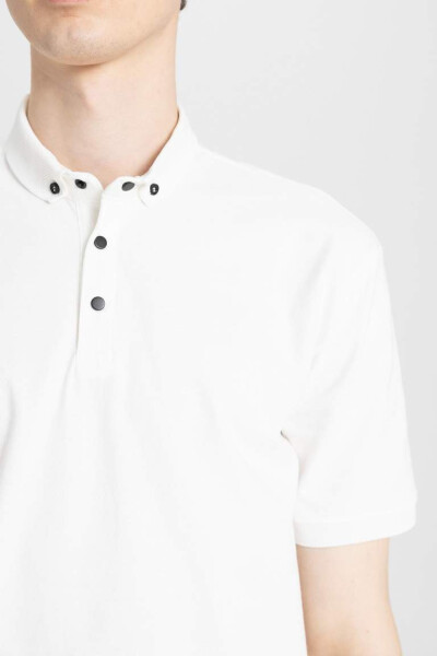 Slim Fit Basic Short Sleeve Polo Shirt Off White - 8