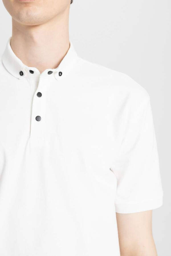 Slim Fit Basic Short Sleeve Polo Shirt Off White - 8