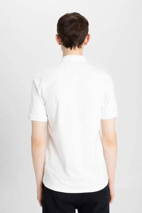 Slim Fit Basic Short Sleeve Polo Shirt Off White - 9