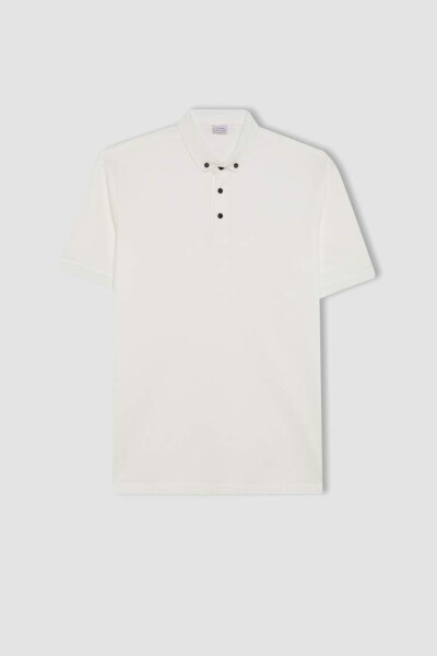 Slim Fit Basic Short Sleeve Polo Shirt Off White - 10