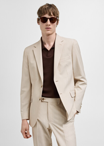 Slim fit, beige blazer jacket made of comfortable stretch fabric. - 5