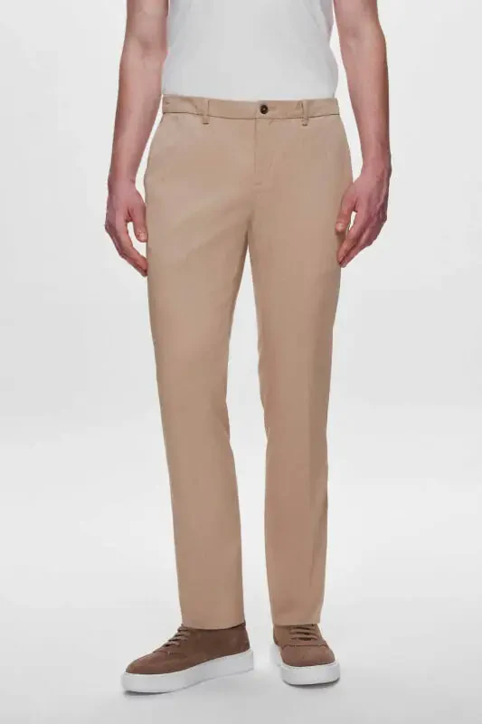 Slim Fit Beige Tencel™-Cotton Blend Lycra Chino Pants - 1