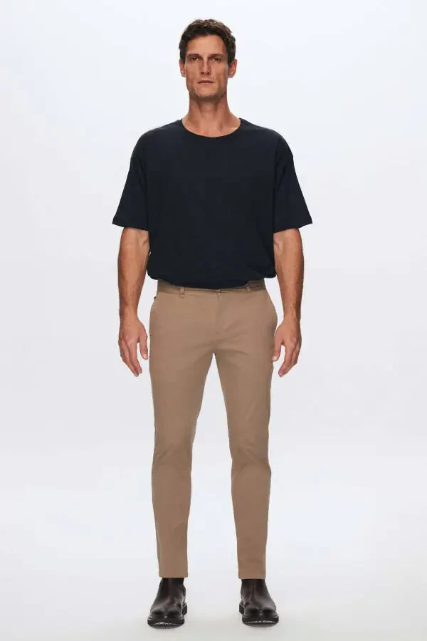 Slim Fit bej rangli zirhli Chino shimlari - 2