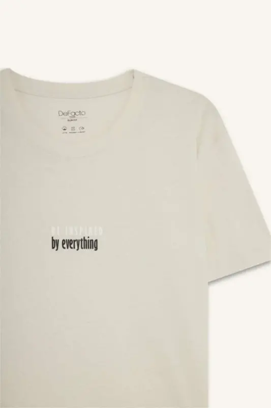 Slim Fit, bisiklet neck, printed, short sleeve t-shirt, sand color. - 7