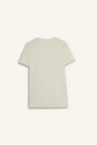 Slim Fit, bisiklet neck, printed, short sleeve t-shirt, sand color. - 8