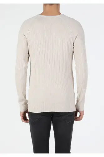 Slim Fit Yuvarlak Yaka Erkek Bej Kazak-Q1.V1_BEI - 2