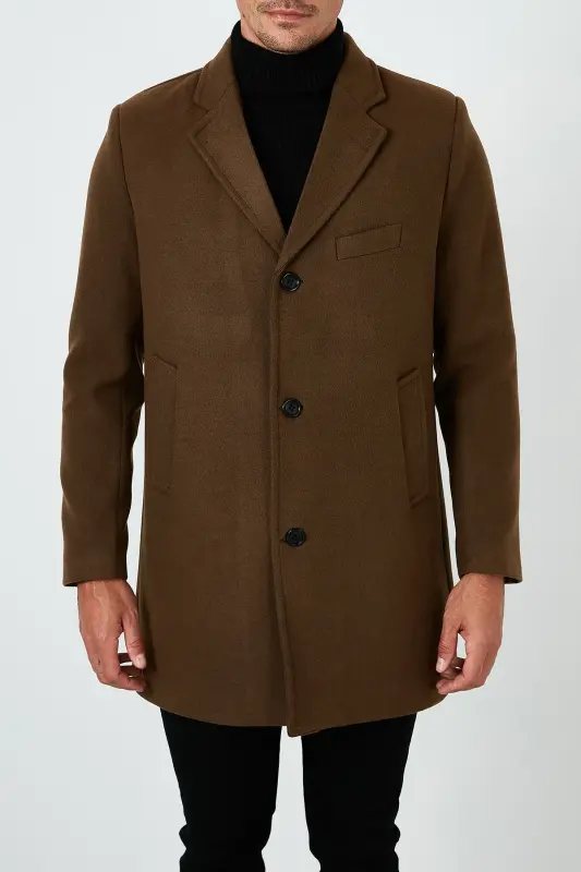 Slim fit, bitta ko'krak, tugmachali, shavkal yoqali, kashmir palto. Erkaklar paltosi. 5840098 - 6