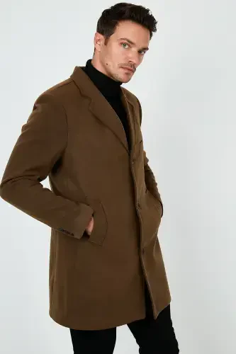 Slim fit, bitta ko'krak, tugmachali, shavkal yoqali, kashmir palto. Erkaklar paltosi. 5840098 - 4