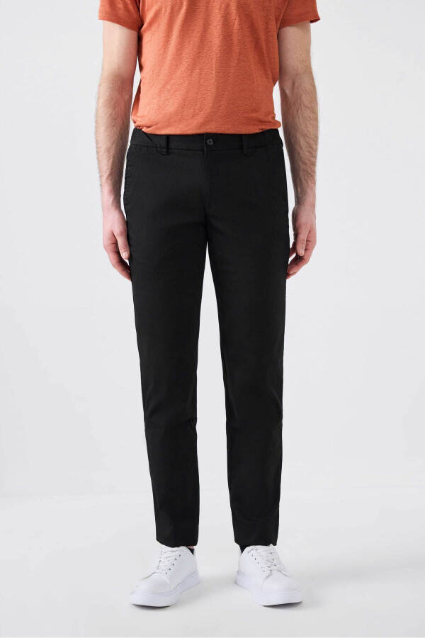 Slim Fit Black Chino Pants with Elastic Side Waistband, Stretch Lycra and Side Pockets - 18