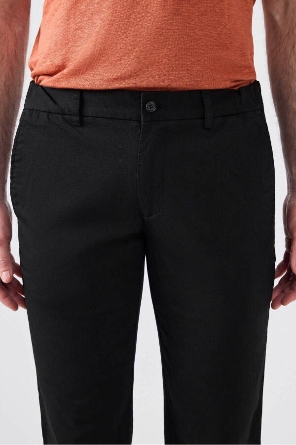 Slim Fit Black Chino Pants with Elastic Side Waistband, Stretch Lycra and Side Pockets - 19