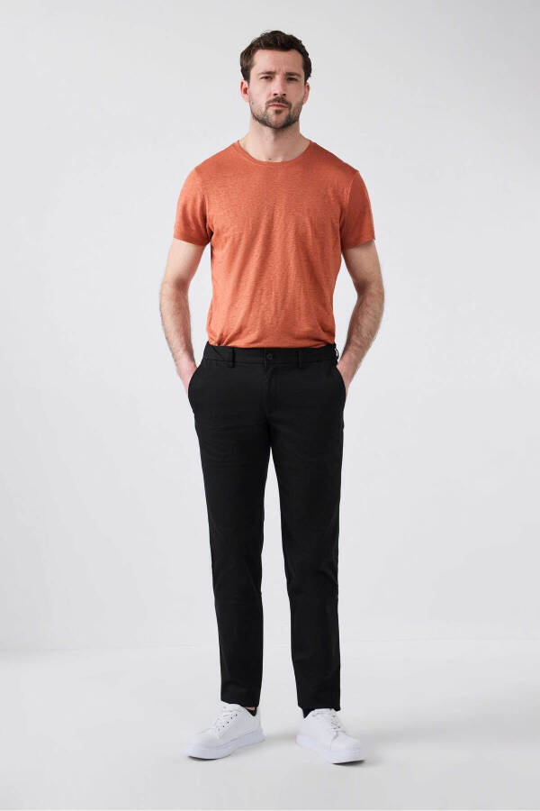 Slim Fit Black Chino Pants with Elastic Side Waistband, Stretch Lycra and Side Pockets - 21