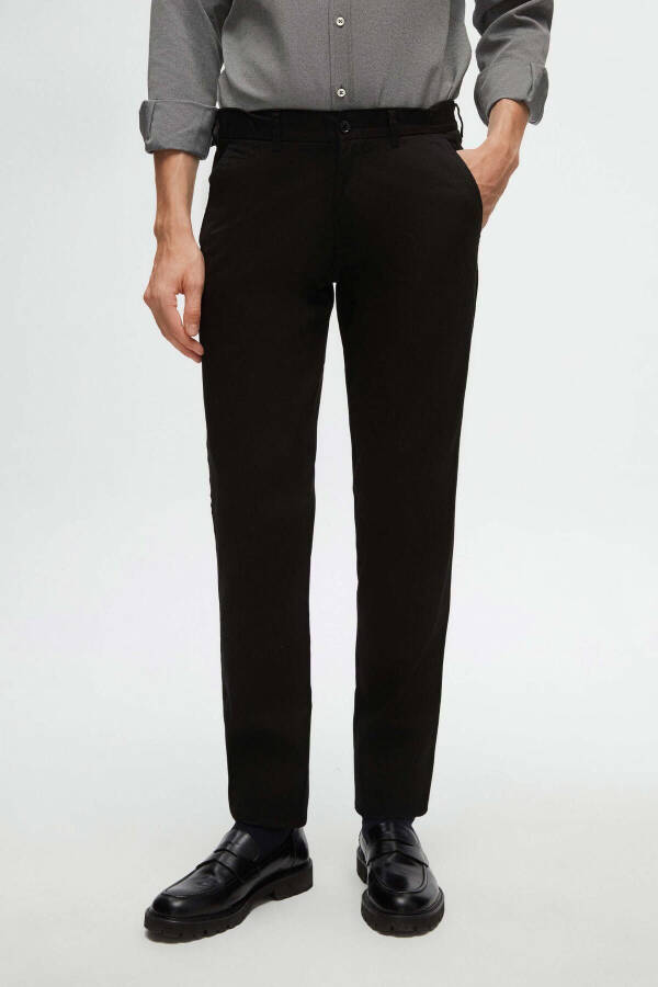 Slim Fit Black Chino Pants with Elastic Side Waistband, Stretch Lycra and Side Pockets - 14