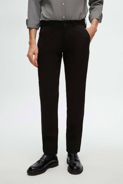 Slim Fit Black Chino Pants with Elastic Side Waistband, Stretch Lycra and Side Pockets - 10