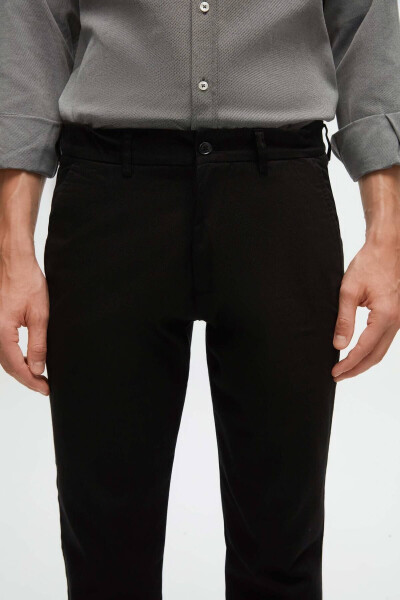 Slim Fit Black Chino Pants with Elastic Side Waistband, Stretch Lycra and Side Pockets - 7