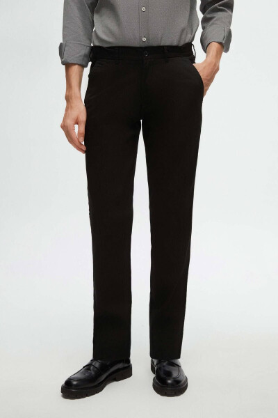 Slim Fit Black Chino Pants with Elastic Side Waistband, Stretch Lycra and Side Pockets - 1