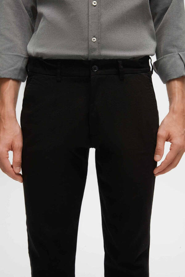 Slim Fit Black Chino Pants with Elastic Side Waistband, Stretch Lycra and Side Pockets - 2