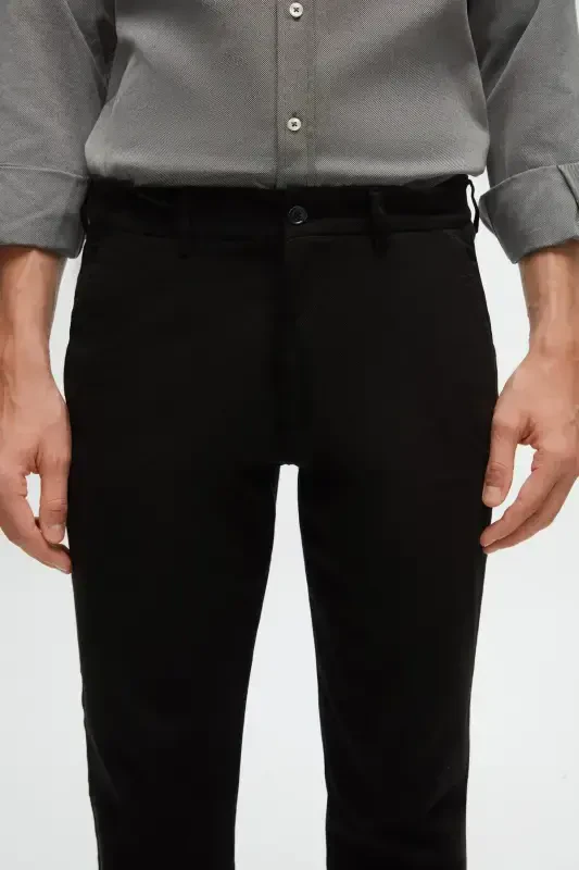 Slim Fit Black Chino Pants with Elastic Side Waistband, Stretch Lycra and Side Pockets - 2