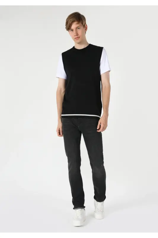 Slim Fit Black Men's Knit Sweater - 3