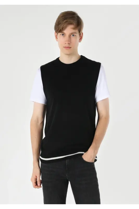 Slim Fit Black Men's Knit Sweater - 4