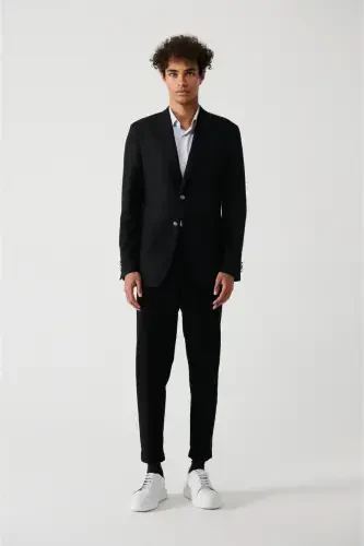 Slim fit, black, single breasted, pocket, lined, double vent men's jacket. - 5