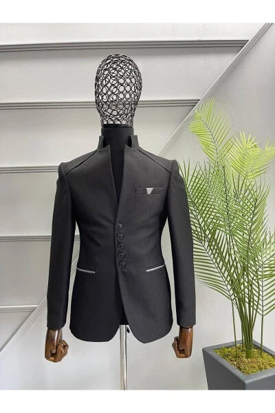 Slim Fit Blazer with Mandarin Collar - GENEL MARKALAR