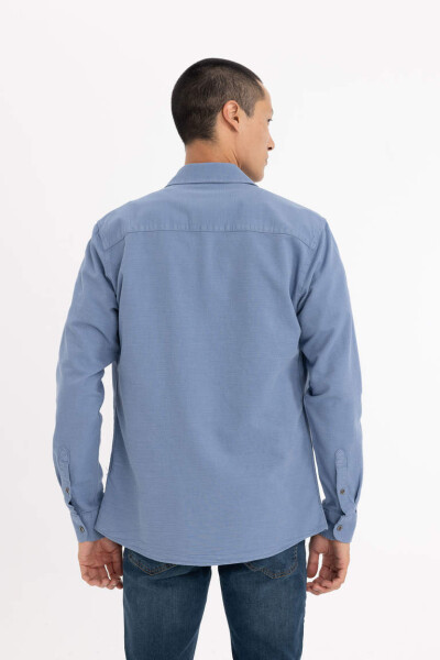 Slim Fit Blue Long Sleeve Cotton Shirt - 6