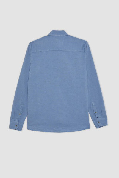 Slim Fit Blue Long Sleeve Cotton Shirt - 9