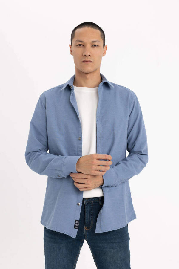 Slim Fit Blue Long Sleeve Cotton Shirt - 10