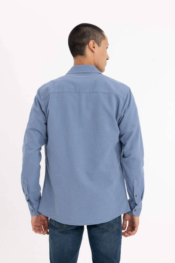 Slim Fit Blue Long Sleeve Cotton Shirt - 12