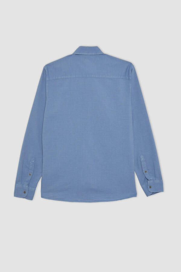 Slim Fit Blue Long Sleeve Cotton Shirt - 15