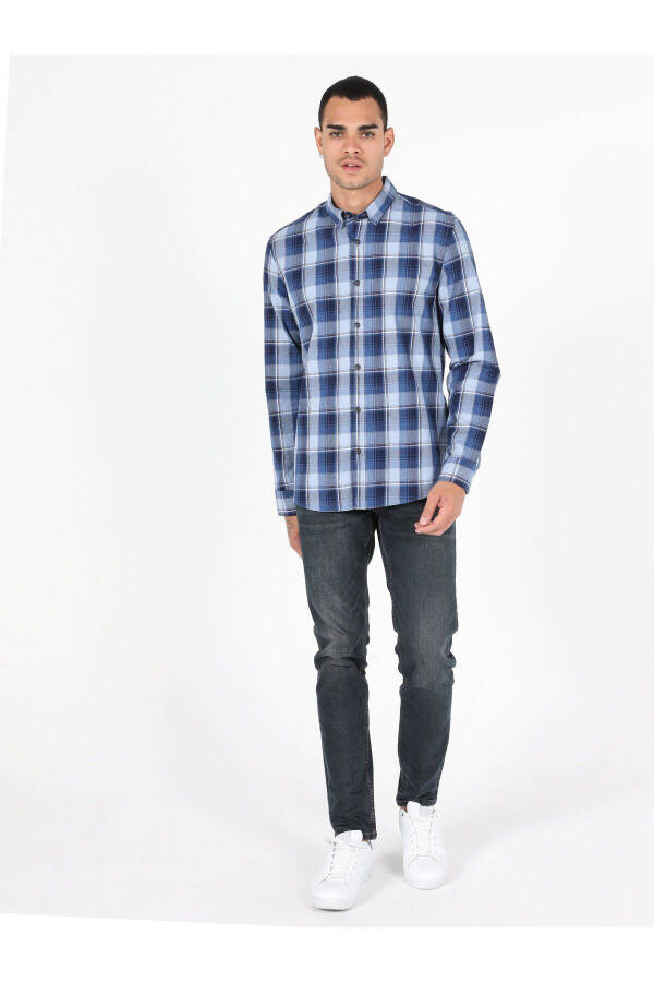 Slim fit, blue, long sleeve shirt for men - 3