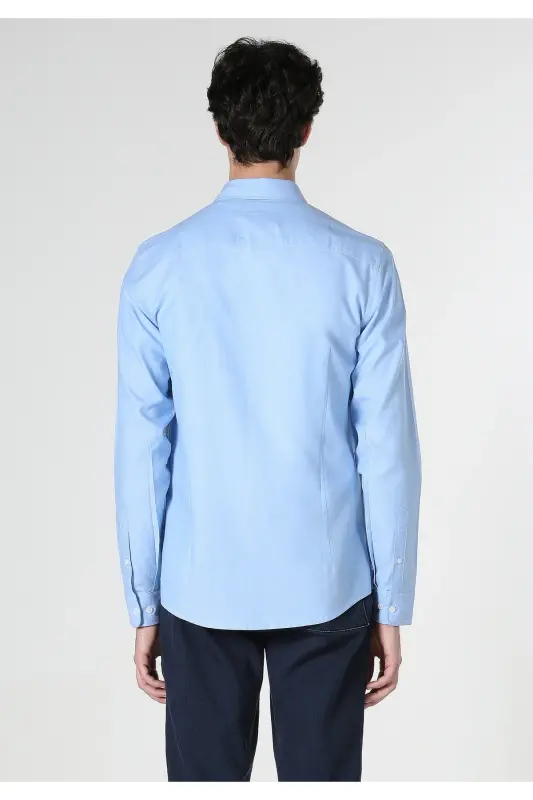 Slim Fit Blue Men's Long Sleeve Shirt - COLIN'S