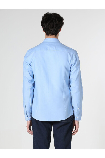 Slim Fit Blue Men's Long Sleeve Shirt - 2