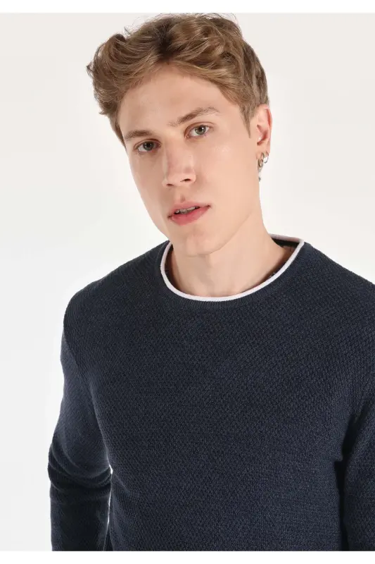 Slim Fit Blue Men's Sweater - 4
