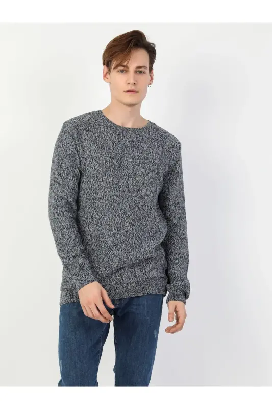 Slim Fit Blue Men's Sweater - 3