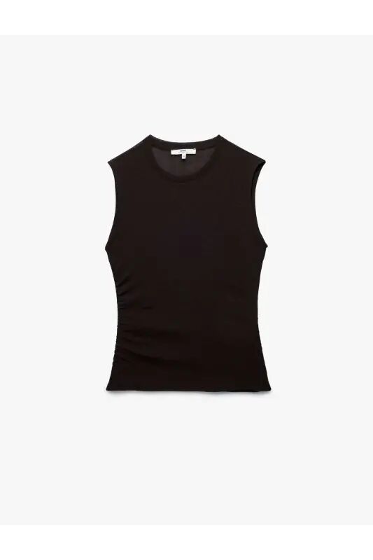 Slim Fit Блузка без рукавов с круглым вырезом и драпировкой - Кофе - 4