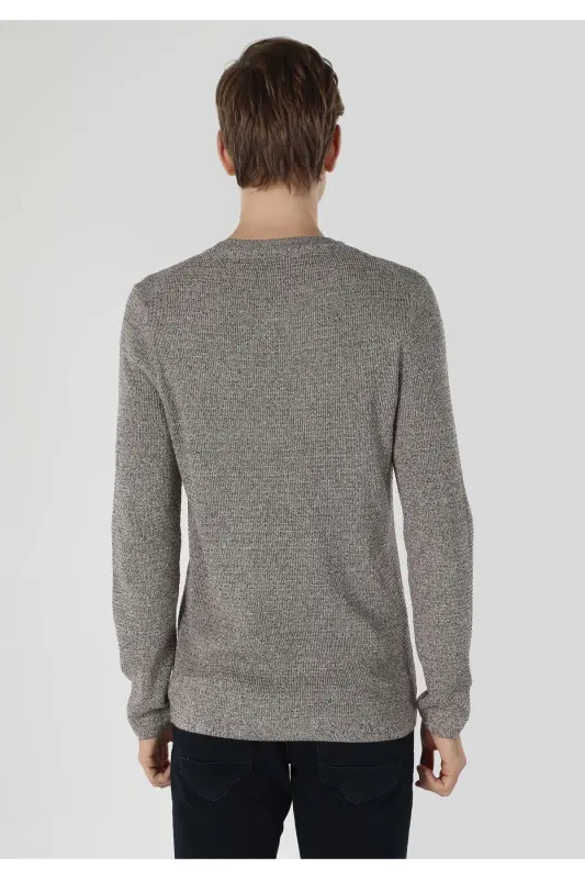 Slim Fit Brown Men's Knit Sweater - 2