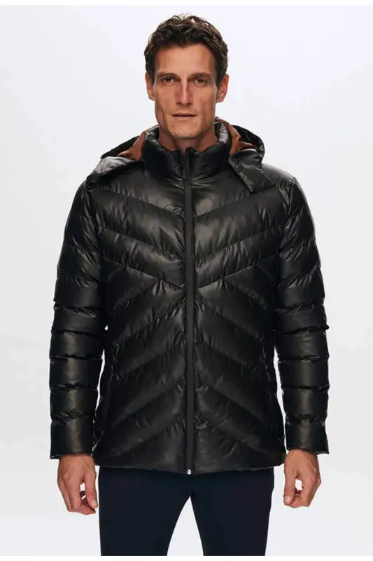 Slim Fit Brown Windproof Water Repellent Winter Coat-Brown - 1