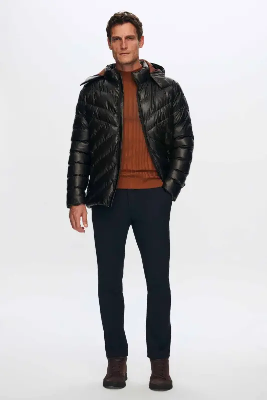 Slim Fit Brown Windproof Water Repellent Winter Coat-Brown - 6