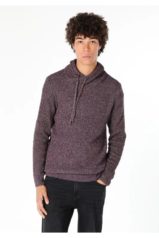 Slim Fit Burgundy Men's Sweater - 4