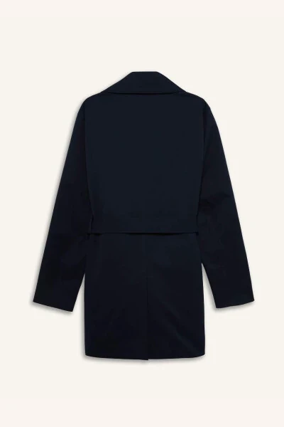 Slim Fit Buttoned Belted Trench Coat - Navy Blue - DEFACTO
