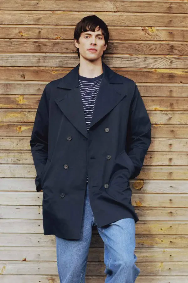 Slim Fit Buttoned Belted Trench Coat - Navy Blue - 2