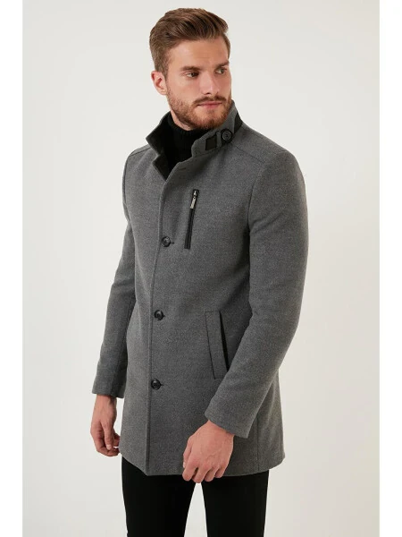 Slim Fit Buttoned Collar Cashmere Coat 5840099 - 4