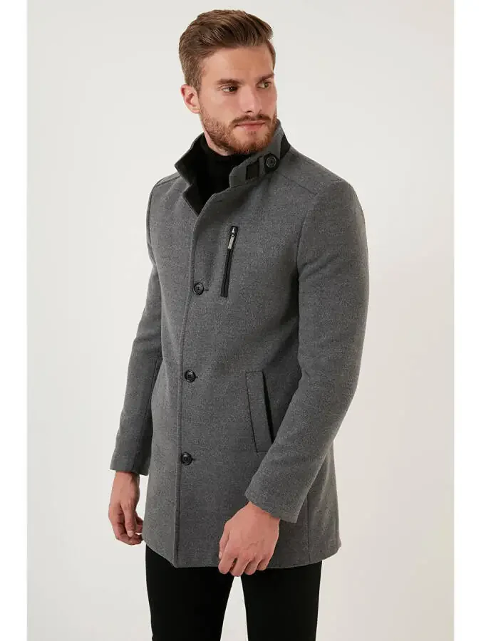 Slim Fit Buttoned Collar Cashmere Coat 5840099 - 4