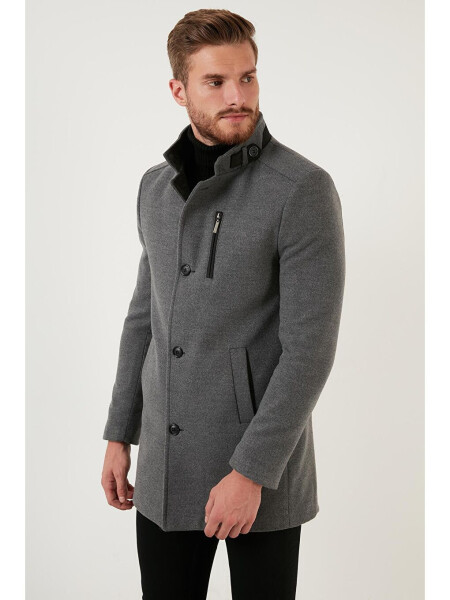 Slim Fit Buttoned Collar Cashmere Coat 5840099 - 11