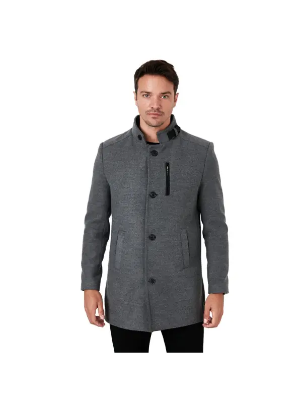 Slim Fit Buttoned Collar Cashmere Coat 5840099 - 2