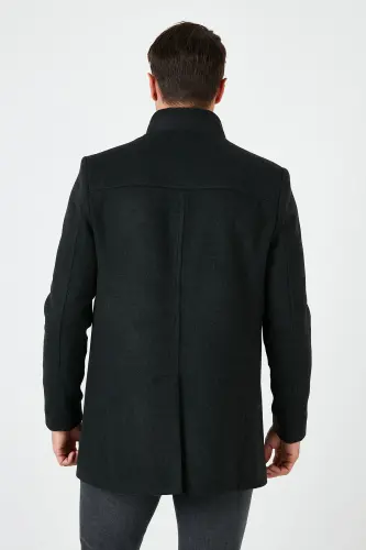 Slim Fit Buttoned Stand-Up Collar Wool Blend Coat Men's Coat 5840099-SMOKE - 5